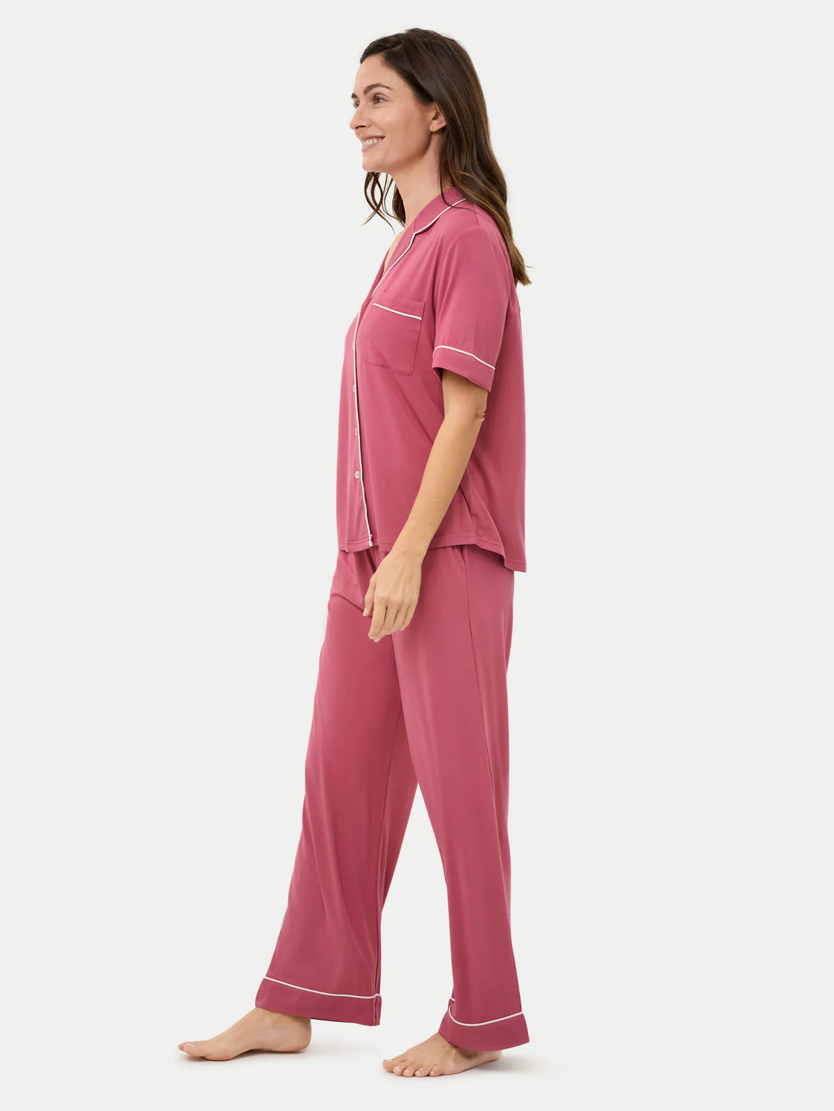 Short Sleeve Bamboo Pajama Set with Pants - Image 10
