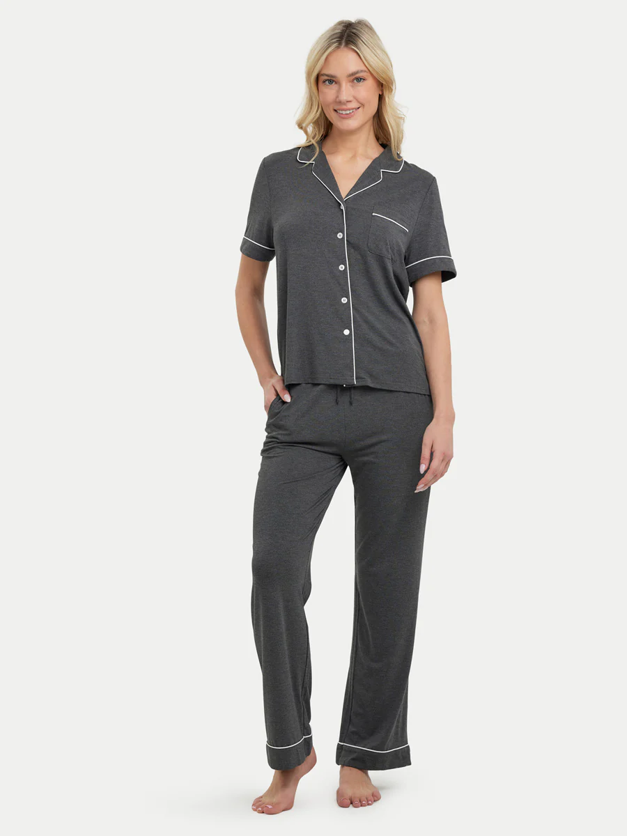 Short Sleeve Bamboo Pajama Set with Pants - Image 13