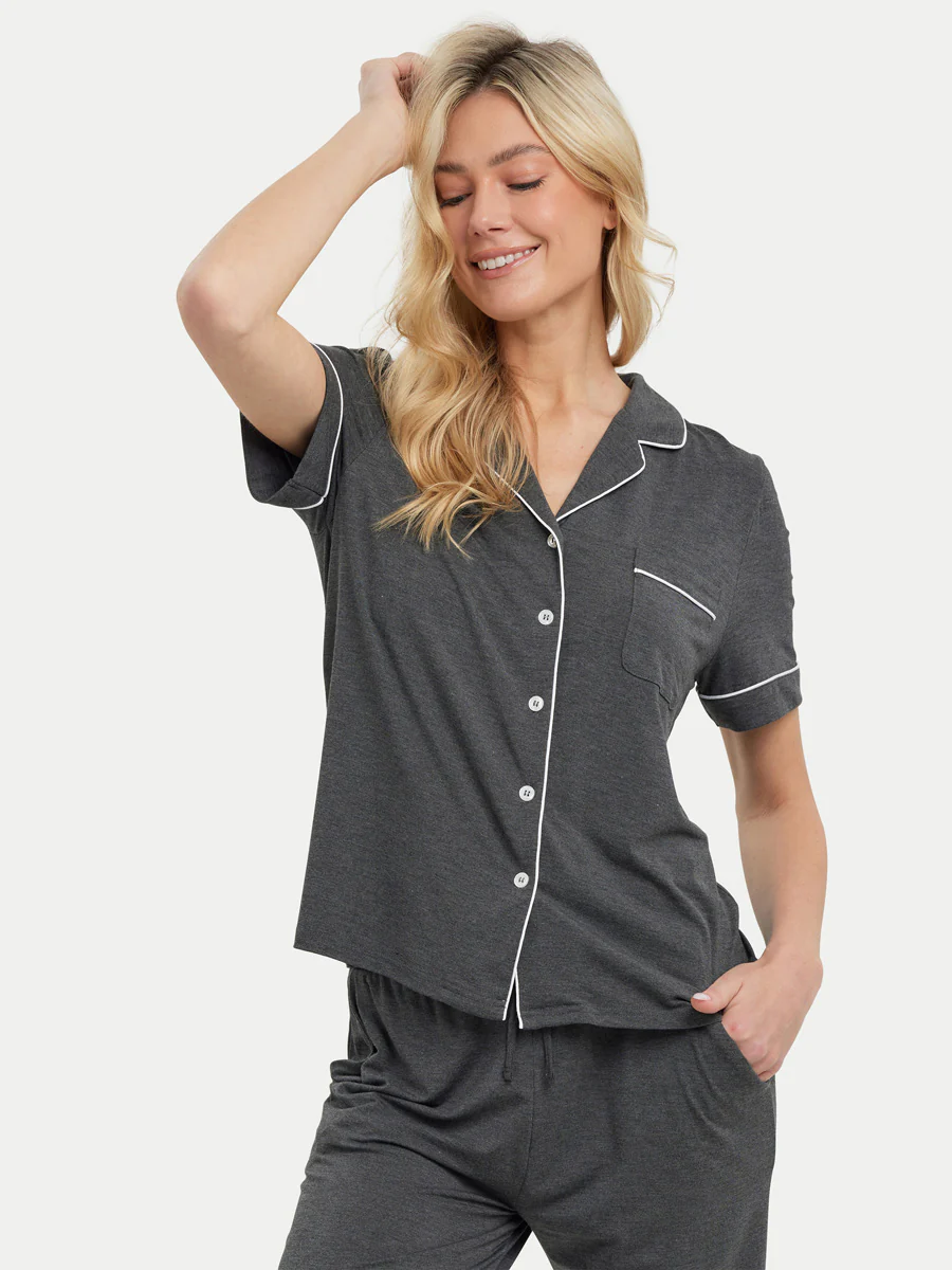 Short Sleeve Bamboo Pajama Set with Pants - Image 14