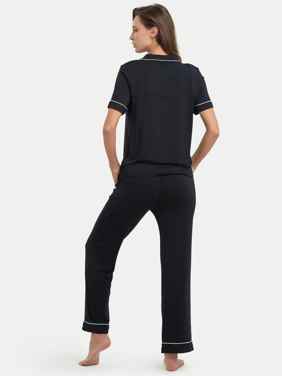Short Sleeve Bamboo Pajama Set with Pants - Image 20