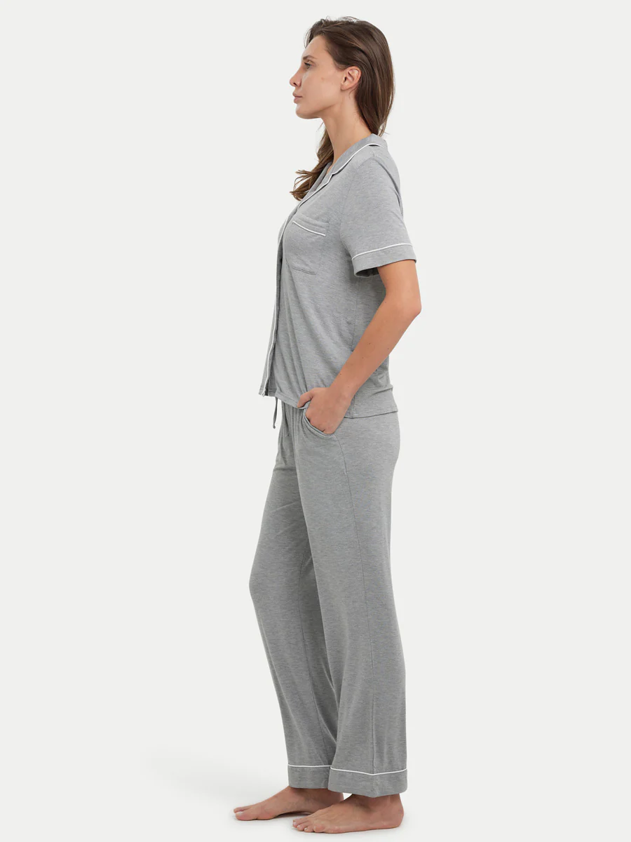 Short Sleeve Bamboo Pajama Set with Pants - Image 27