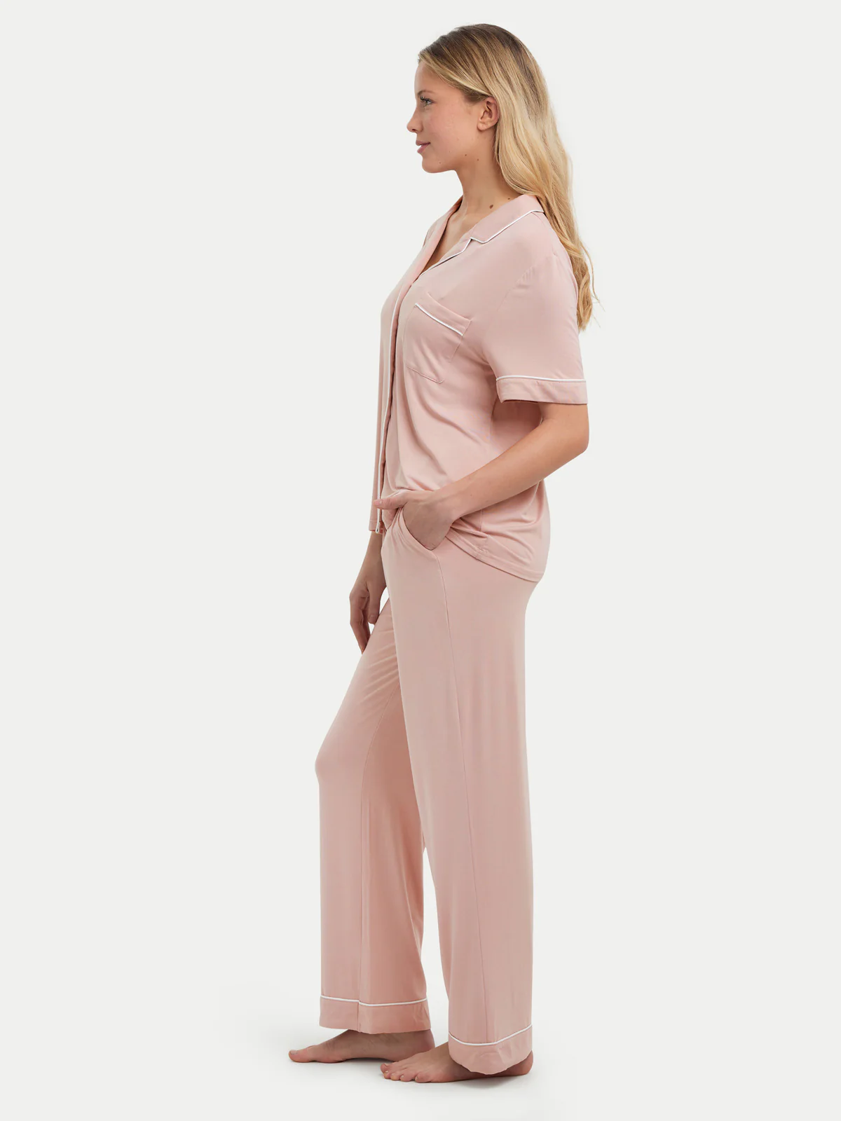 Short Sleeve Bamboo Pajama Set with Pants - Image 3