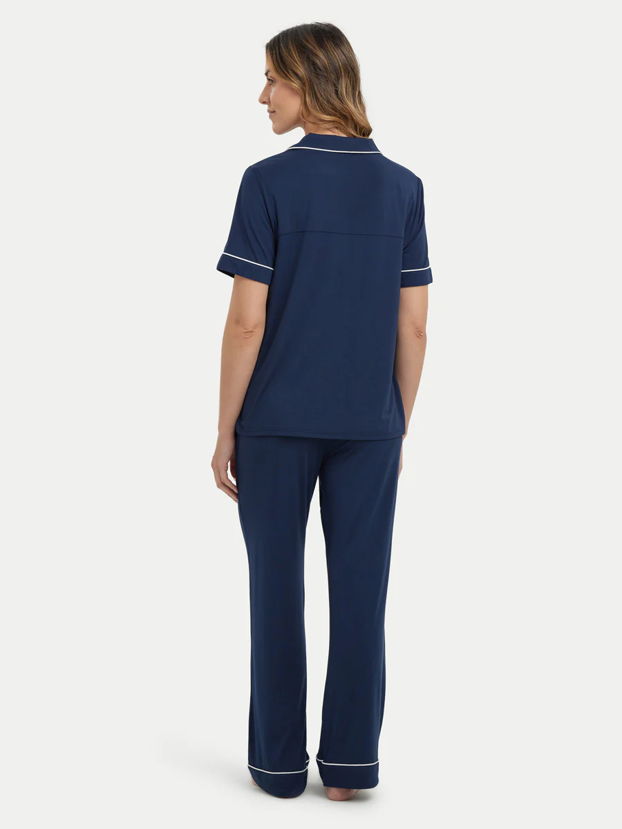 Short Sleeve Bamboo Pajama Set with Pants - Image 32