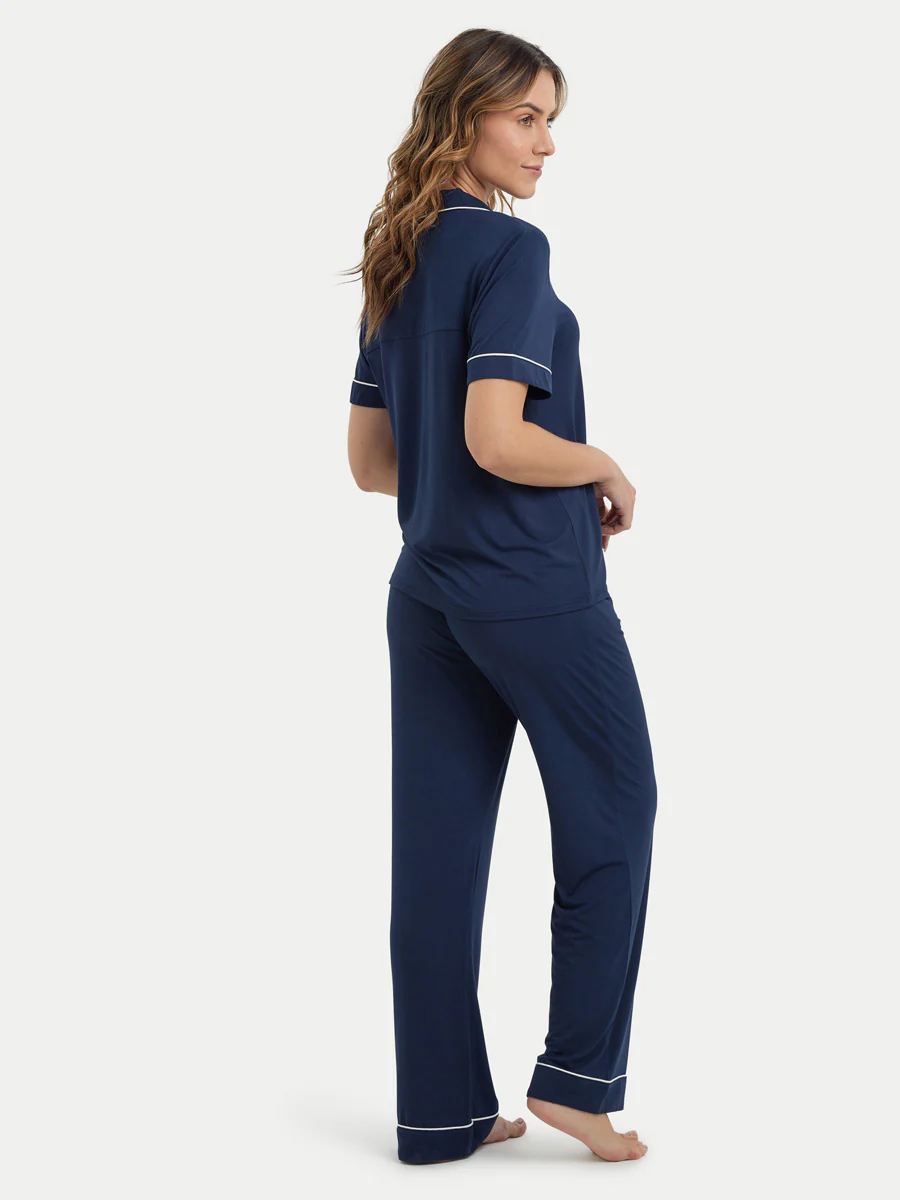 Short Sleeve Bamboo Pajama Set with Pants - Image 34