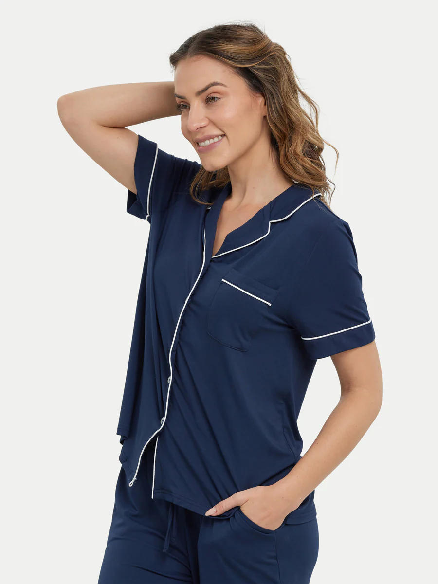 Short Sleeve Bamboo Pajama Set with Pants - Image 35