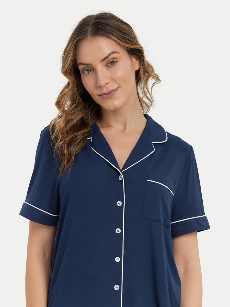 Short Sleeve Bamboo Pajama Set with Pants - Image 36