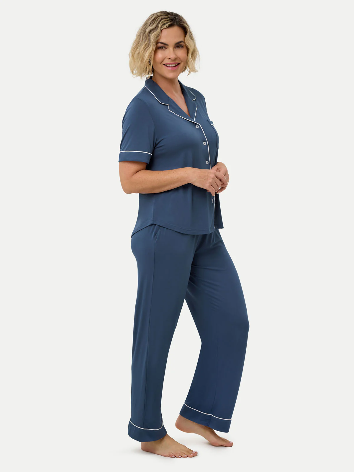 Short Sleeve Bamboo Pajama Set with Pants - Image 40