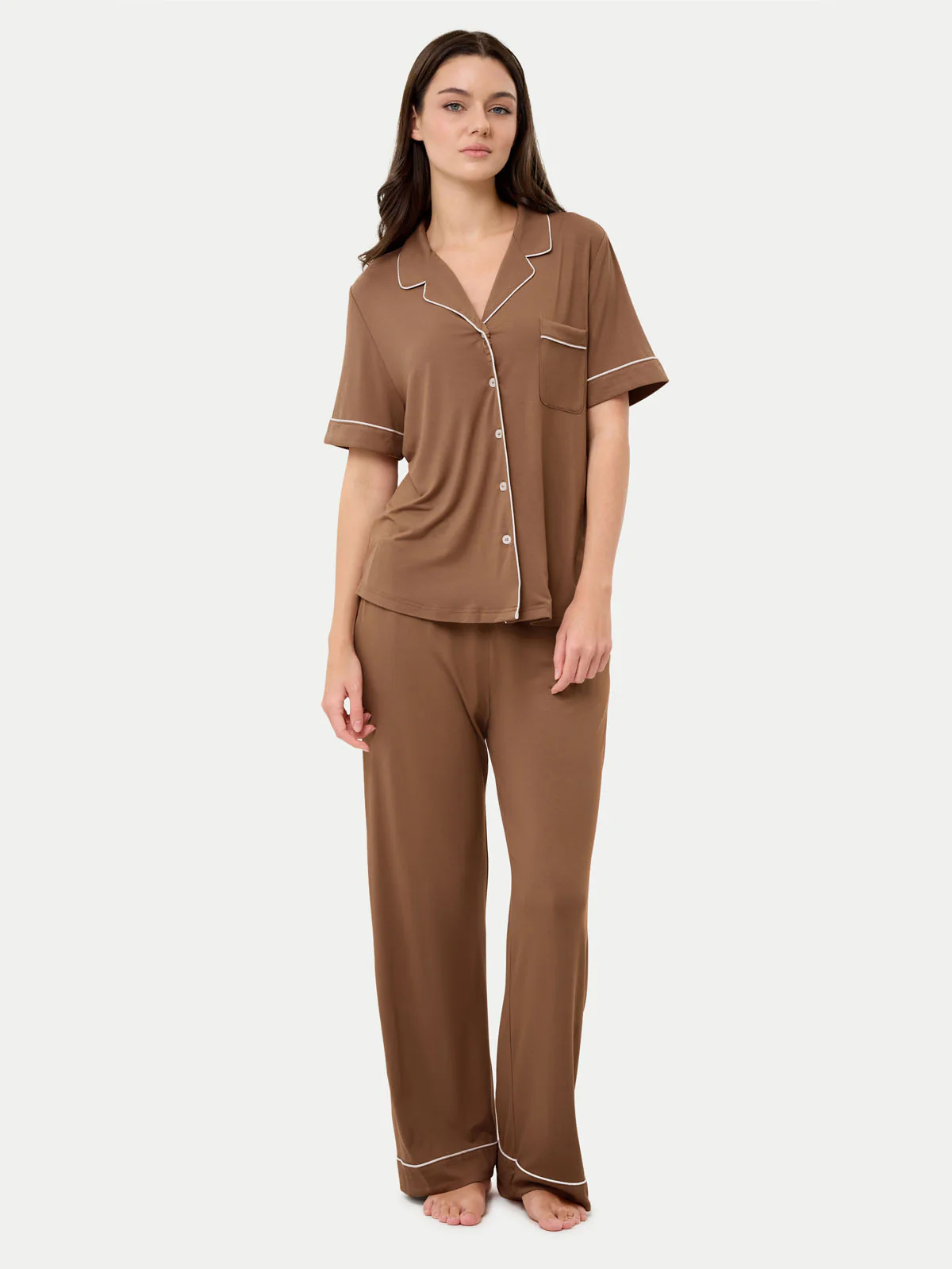 Short Sleeve Bamboo Pajama Set with Pants - Image 43