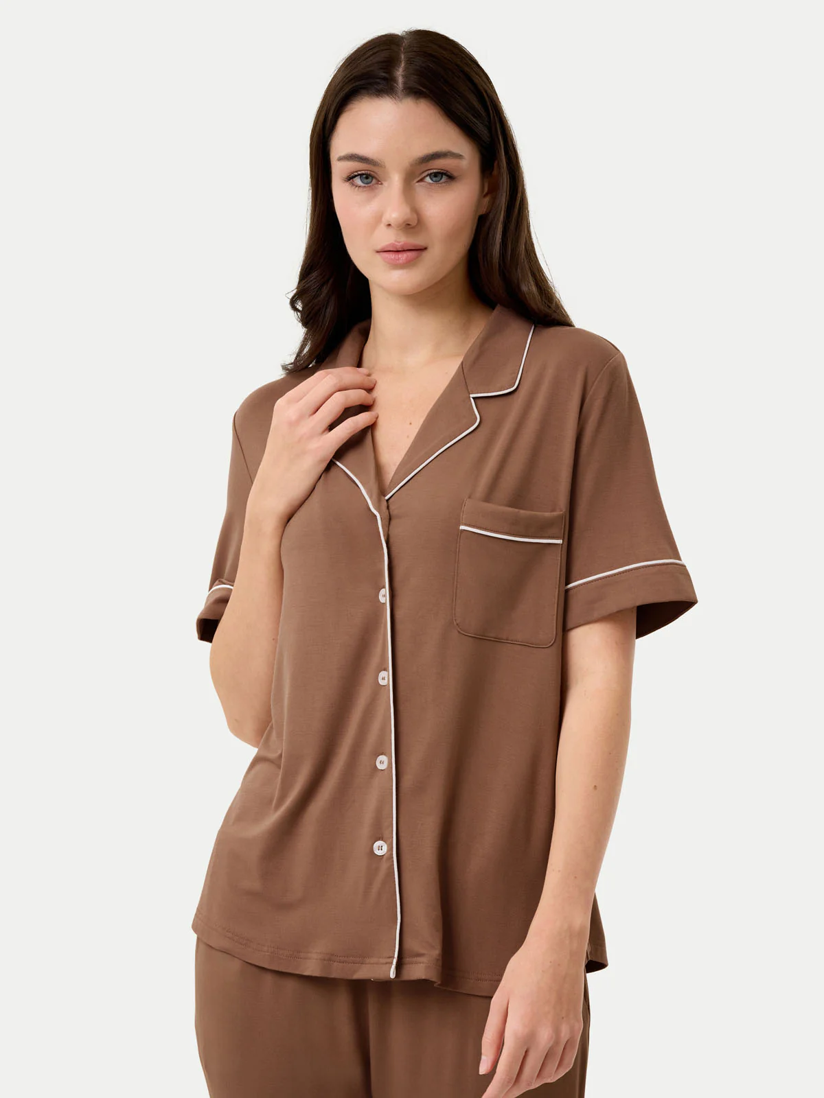 Short Sleeve Bamboo Pajama Set with Pants - Image 47