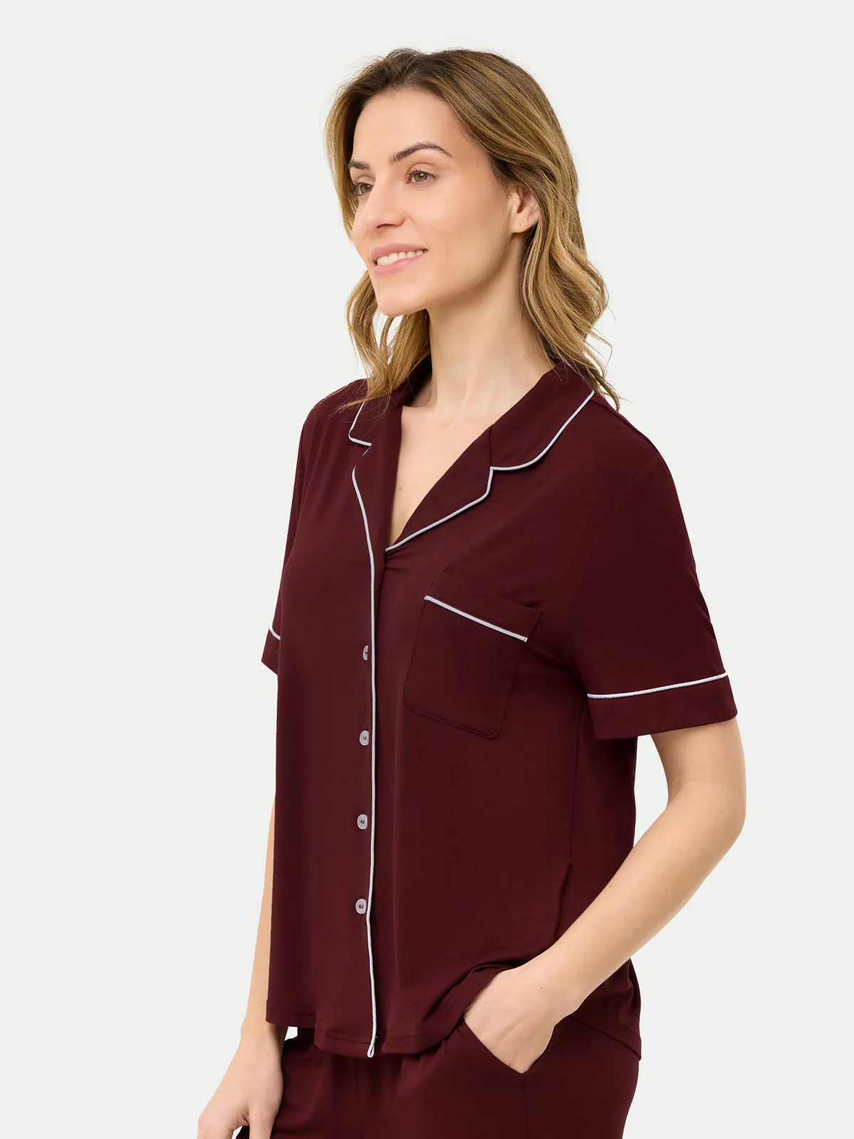 Short Sleeve Bamboo Pajama Set with Pants - Image 50