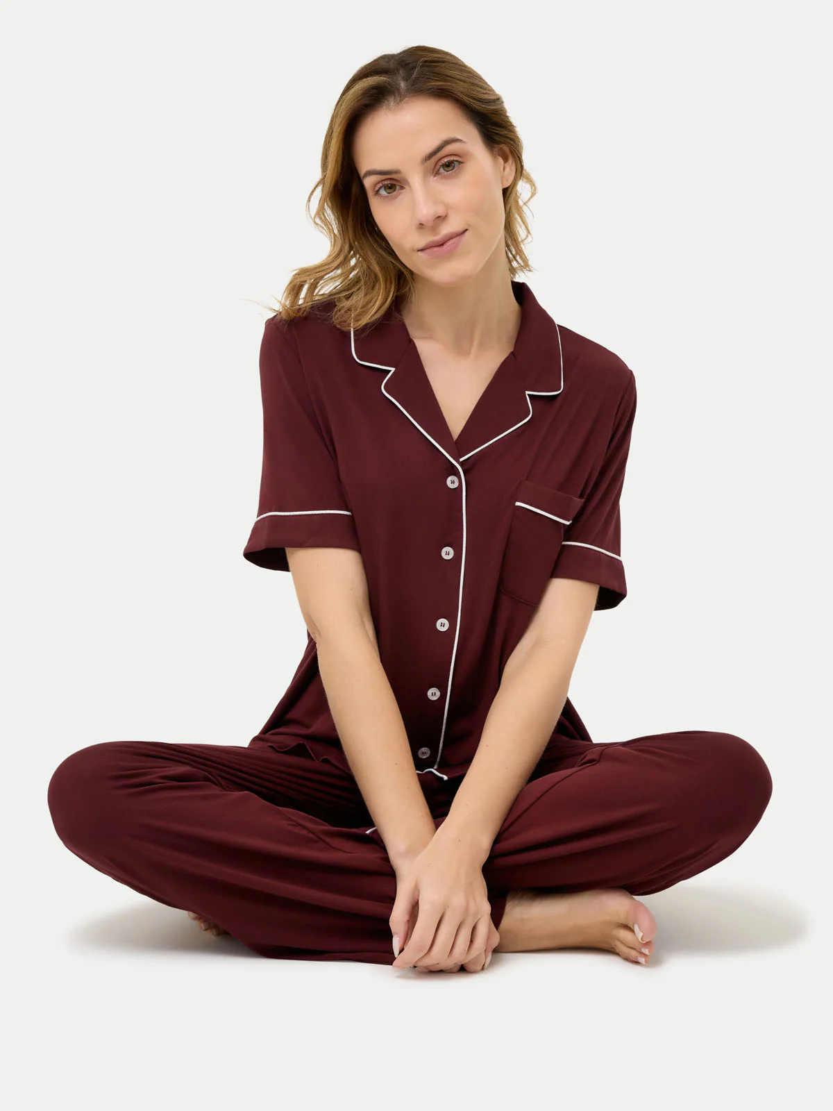 Short Sleeve Bamboo Pajama Set with Pants - Image 53