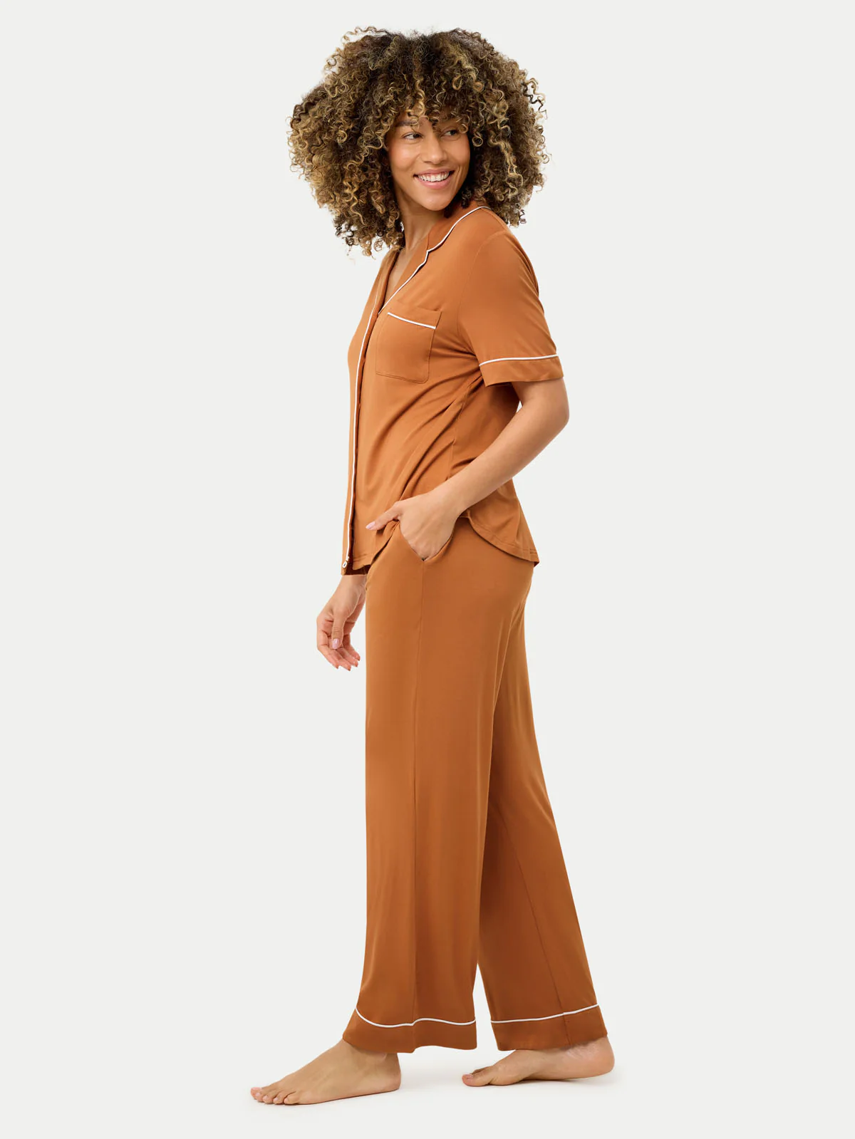 Short Sleeve Bamboo Pajama Set with Pants - Image 56