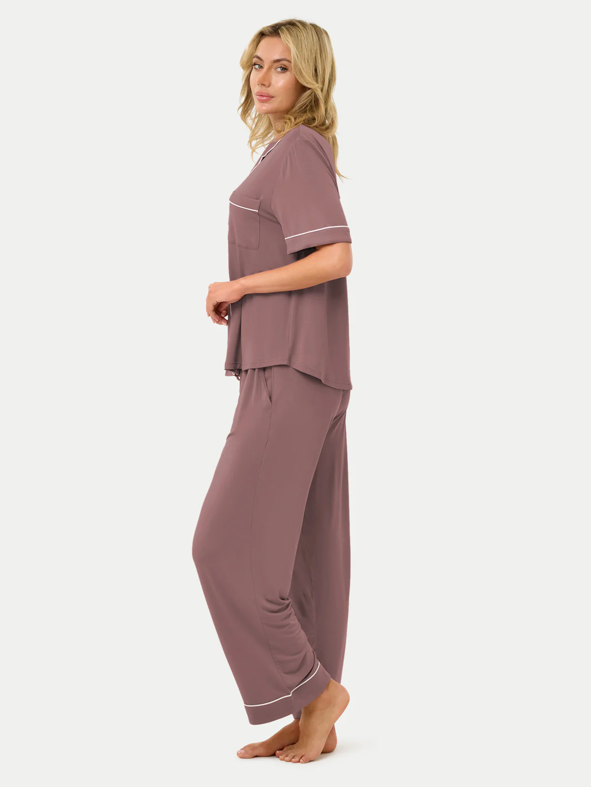 Short Sleeve Bamboo Pajama Set with Pants - Image 67