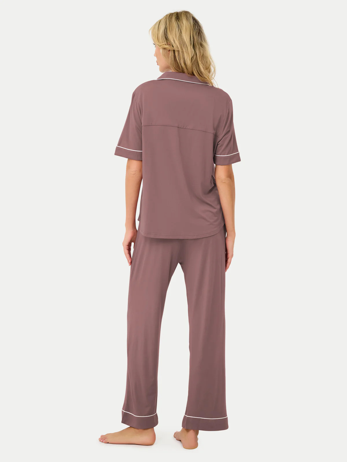 Short Sleeve Bamboo Pajama Set with Pants - Image 68