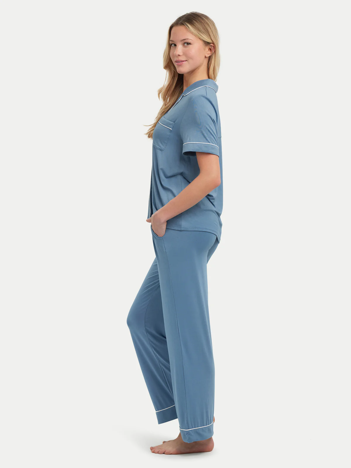 Short Sleeve Bamboo Pajama Set with Pants - Image 74