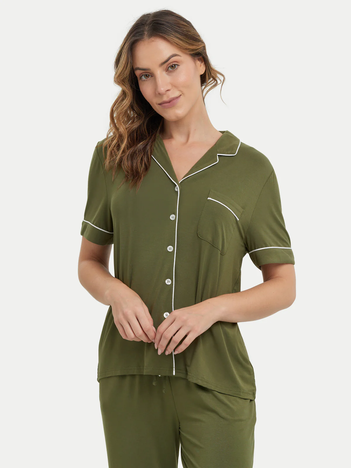 Short Sleeve Bamboo Pajama Set with Pants - Image 82