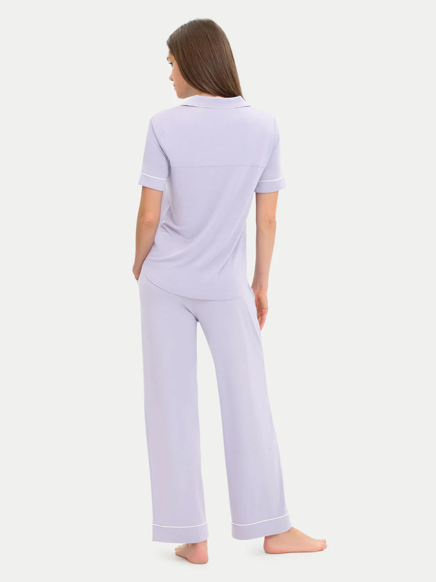 Short Sleeve Bamboo Pajama Set with Pants - Image 88