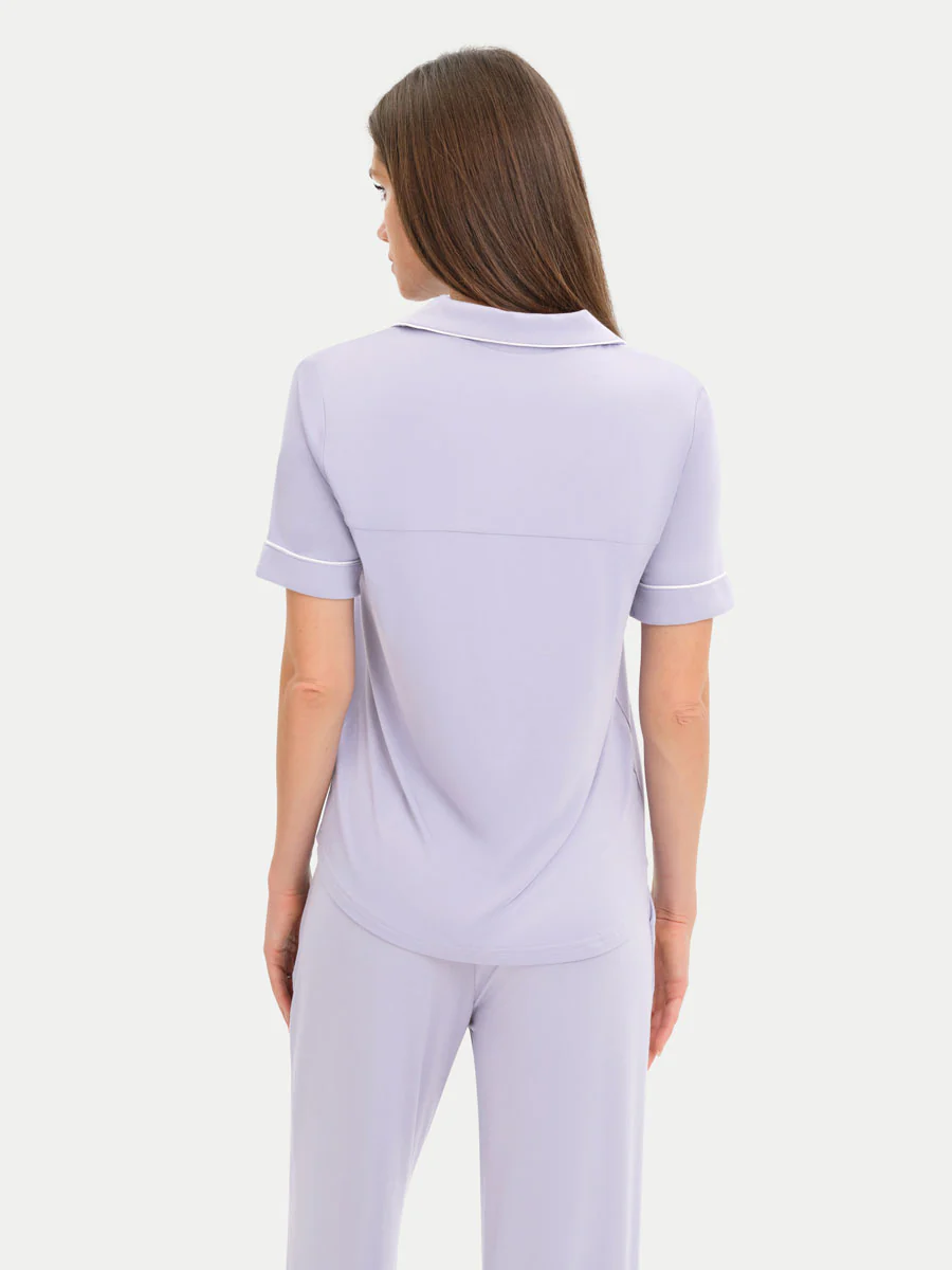 Short Sleeve Bamboo Pajama Set with Pants - Image 89