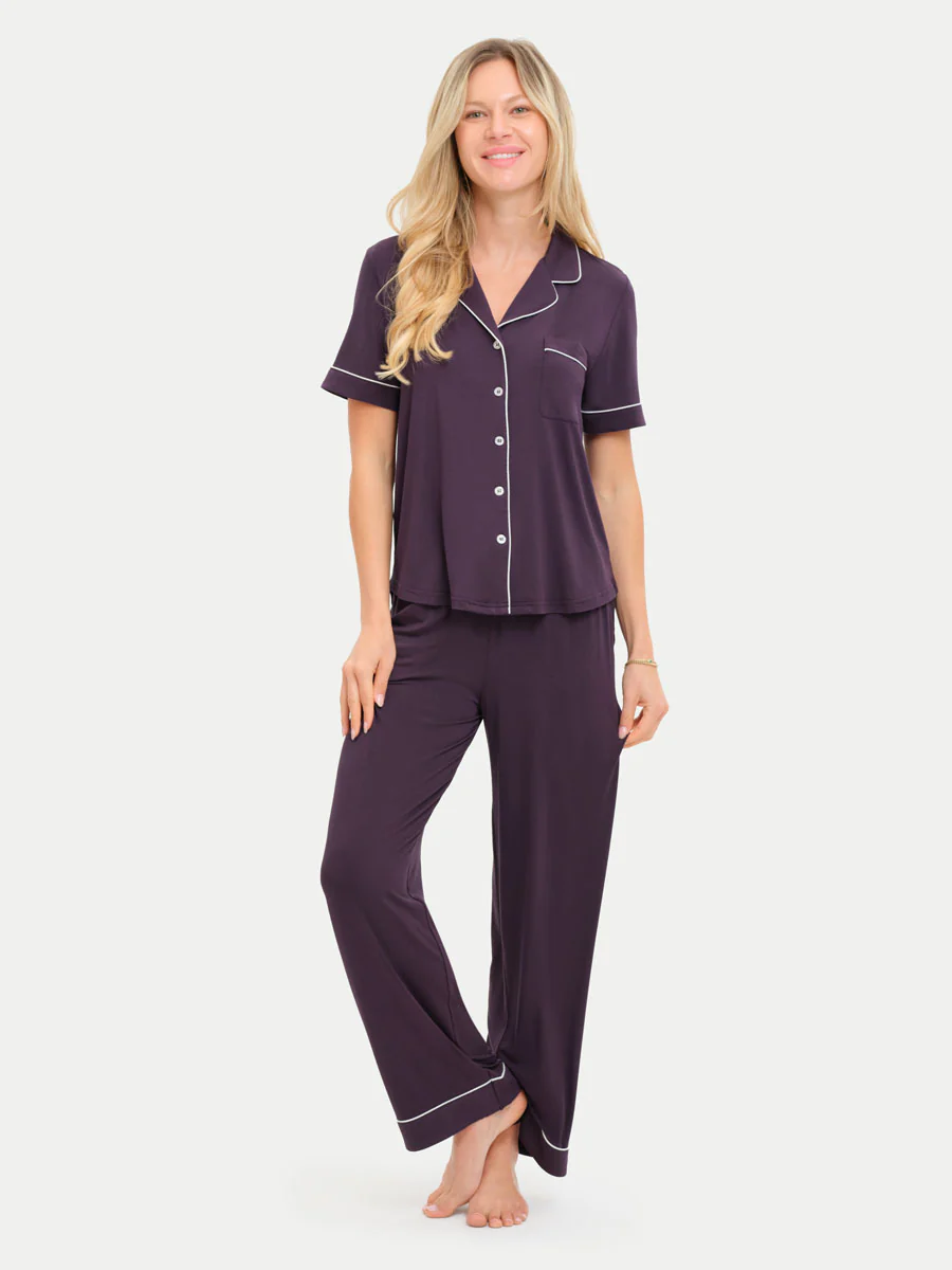 Short Sleeve Bamboo Pajama Set with Pants - Image 92