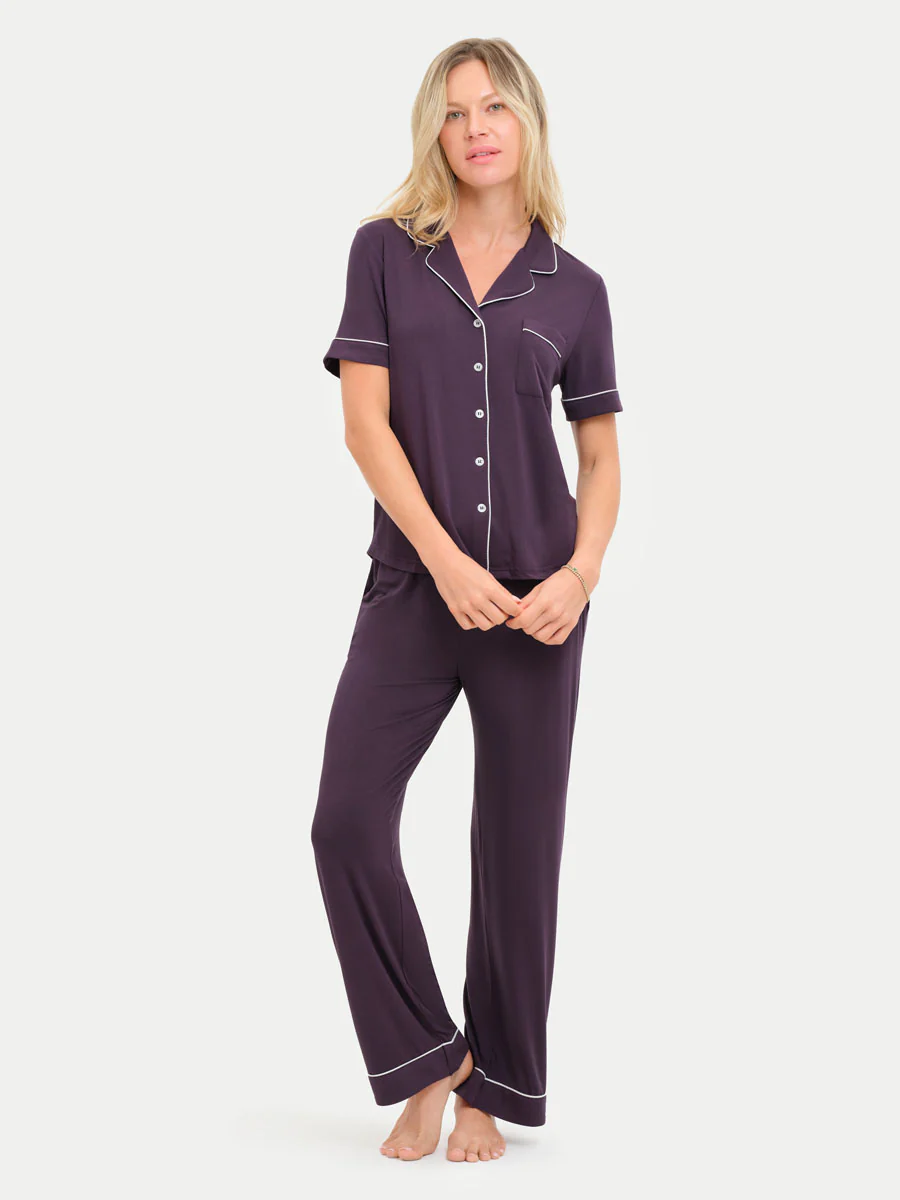 Short Sleeve Bamboo Pajama Set with Pants - Image 93