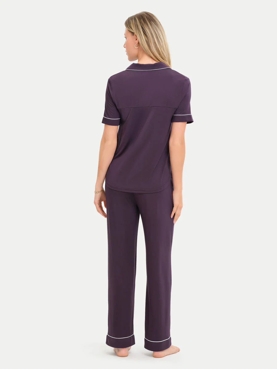 Short Sleeve Bamboo Pajama Set with Pants - Image 94
