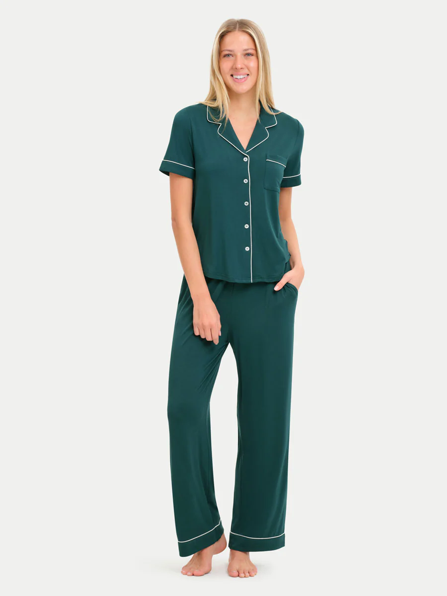 Short Sleeve Bamboo Pajama Set with Pants - Image 97